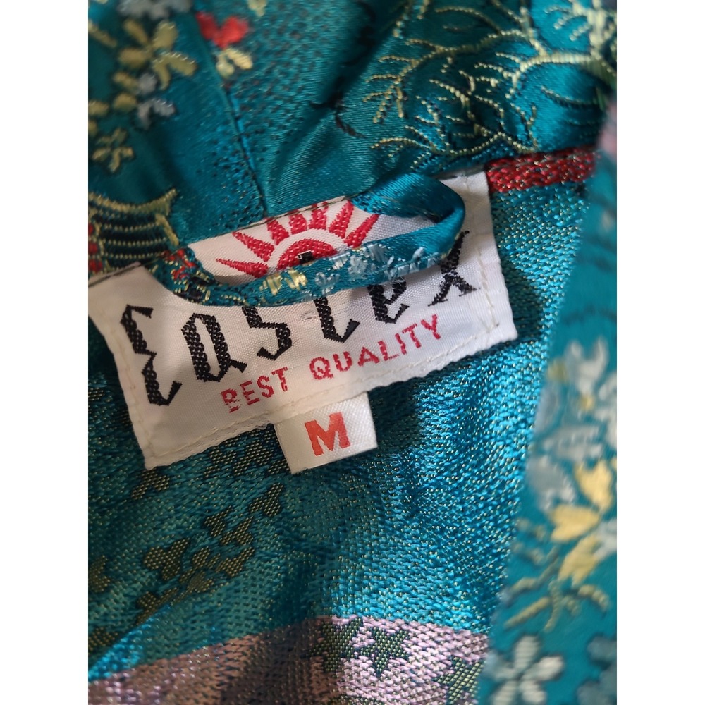 Vintage Eastex Kimono Robe women SZ‎ M Teal all over Floral Japan jacquard print - Picture 5 of 11